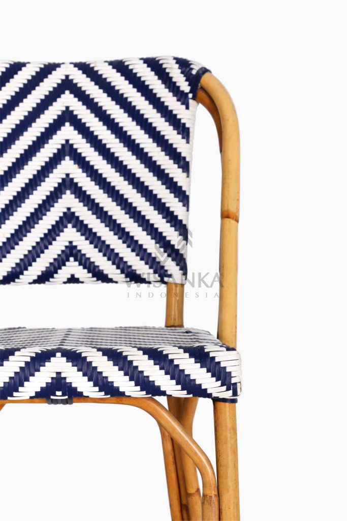 Jova Wicker Rattan Blue White Bistro Chair detail