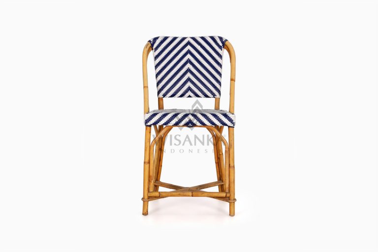 Jova Wicker Rattan Blue White Bistro Chair front