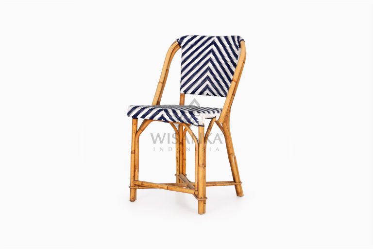 Jova Wicker Rattan Blue White Bistro Chair perspective
