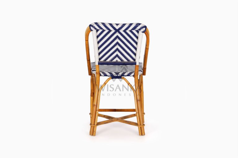 Jova Wicker Rattan Blue White Bistro Chair rear