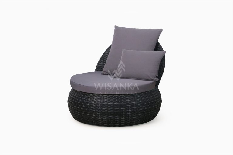 Huvan Occasional Wicker Chair Black with Seat and Pillow perspective