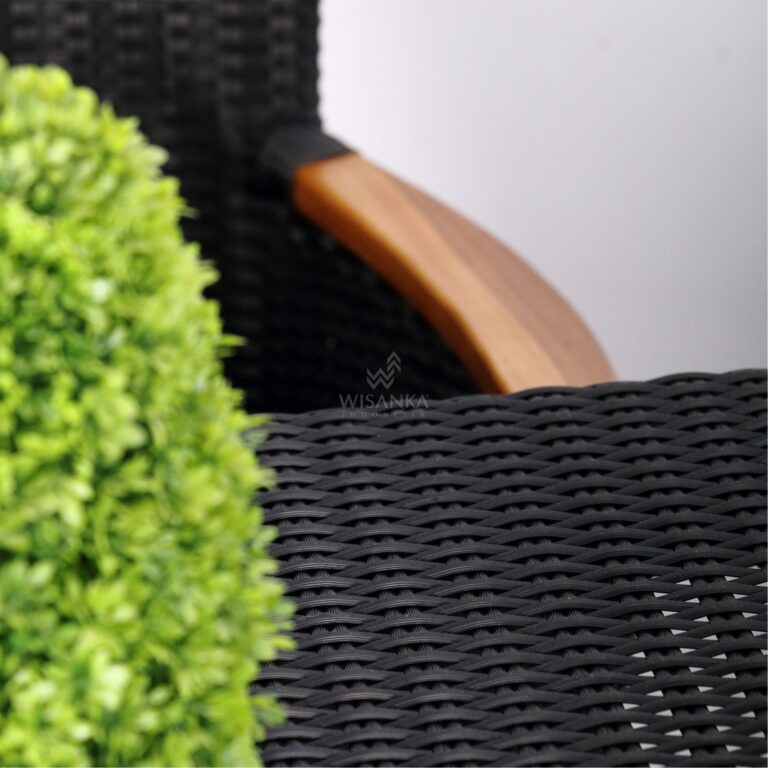 Nova Dining Chair Black with Wooden Arm detail 1- Outdoor Rattan Garden Furniture