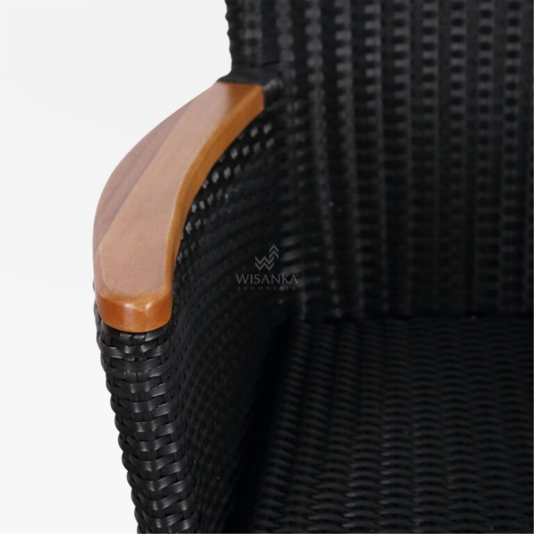 Nova Dining Chair Black with Wooden Arm detail - Outdoor Rattan Garden Furniture