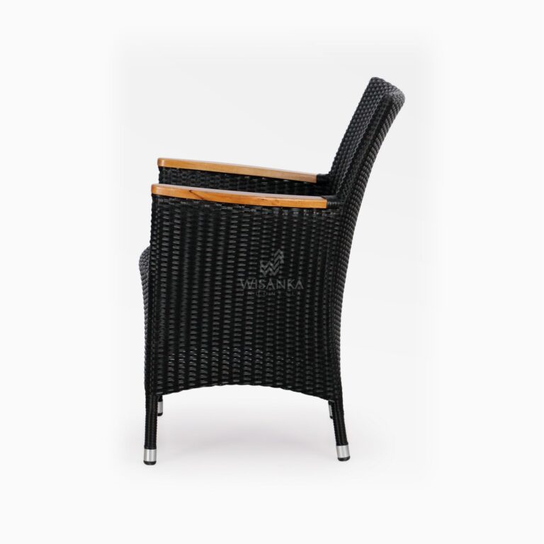 Nova Dining Chair Black with Wooden Arm side - Outdoor Rattan Garden Furniture