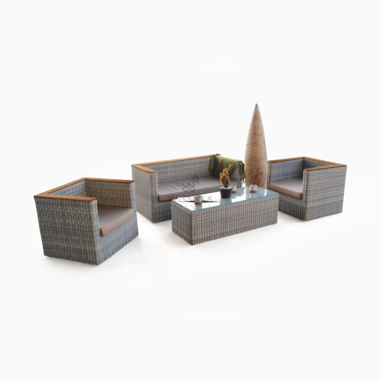 Oslo Living Set with Teak Arm - teak cube garden furniture set